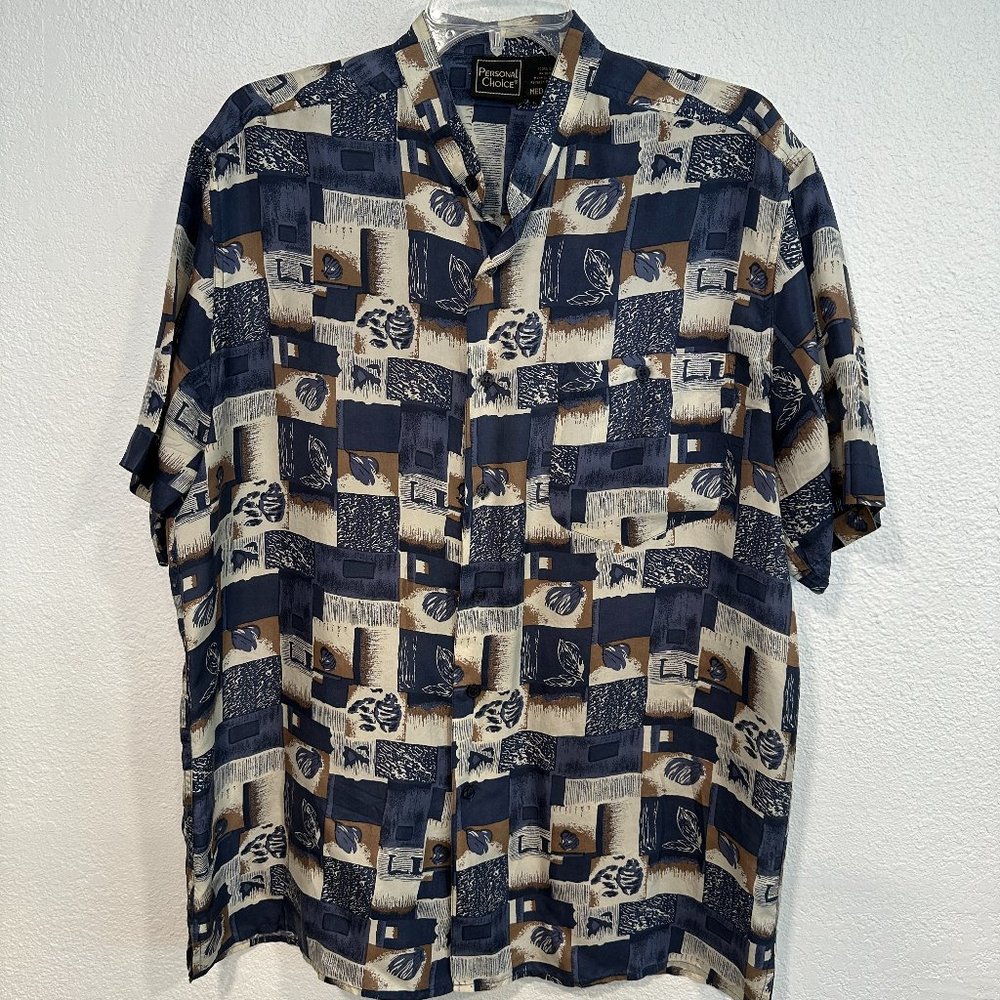 Vintage Personal Choice SILK Button Front Shirt Short Slvs MultiColor Men Sz Med
